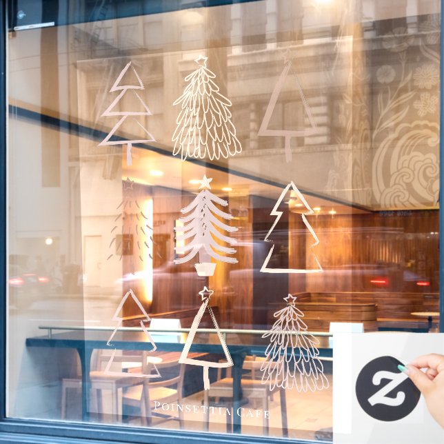 Boho Christmas Trees Dusty Pink Window Cling (Cafe Window)