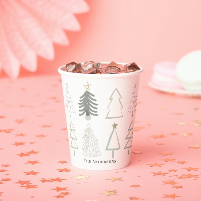 Boho Christmas Trees Green Holiday Paper Cups (Insitu)