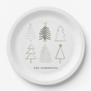 Boho Christmas Trees Green Holiday Paper Plate