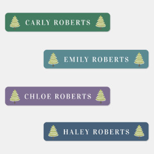 Boho Christmas Trees Kids Name Waterproof Labels
