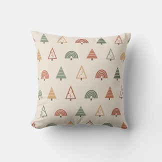 Boho Christmas Trees Terracotta Sage Throw Pillow