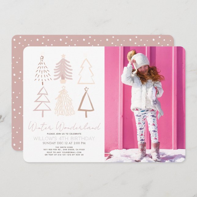 Boho Christmas Trees Winter Wonderland Birthday Invitation (Front/Back)