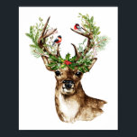 Boho Christmas Wall Art Print<br><div class="desc">A boho Christmas wall art print of a deer with birds and holly on it's antlers</div>
