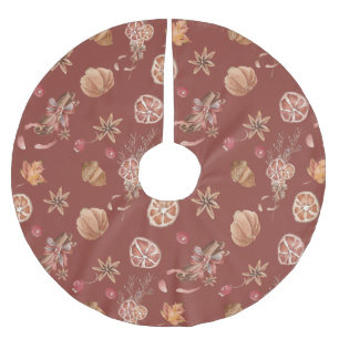 Boho Christmas Watercolor Orange Slices Brushed Polyester Tree Skirt