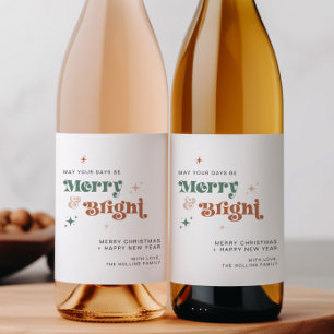 Boho Christmas Wine Bottle Label Drink Gift Label