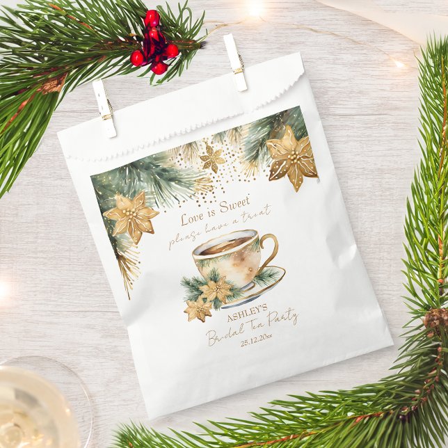 Boho Christmas winter bridal shower tea party Favour Bags (Boho Christmas winter bridal shower tea party personalized Favor Bag pines gold poinsettia favor bag)