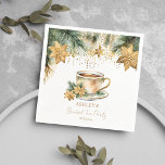 Boho Christmas winter bridal shower tea party Napkin<br><div class="desc">Christmas winter themed bridal shower tea party tableware personalised napkins,  watercolor cup of tea with snowflakes poinsettia and cookies pine branches modern casual font winter bridal shower napkins</div>