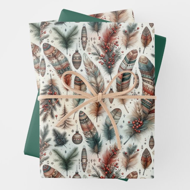 Boho Christmas Wrapping Paper Sheet (In situ)