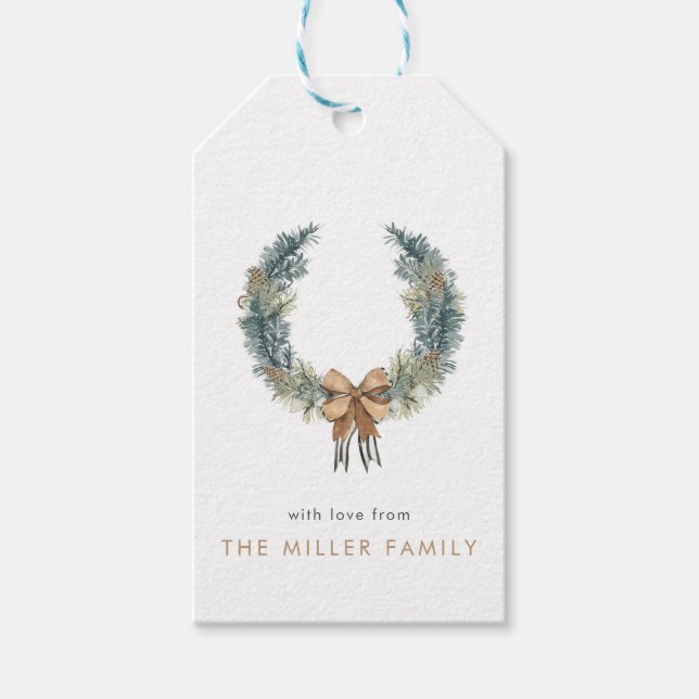 Boho Christmas Wreath Minimal Gift Tag (Front)