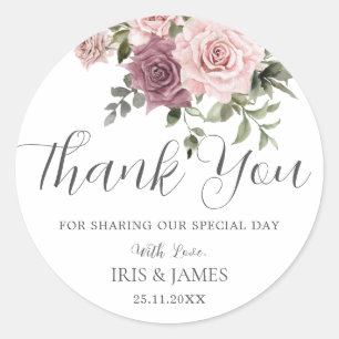 Boho Cinnamon Rose Blush Pink Floral Wedding Favou Classic Round Sticker