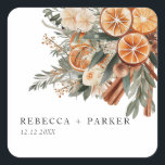 Boho cinnamon Winter botanical wedding sticker<br><div class="desc">Boho modern Wedding sticker featuring dry oranges and cinnamon.</div>