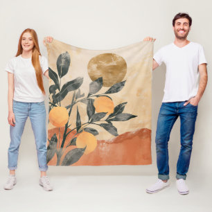 Boho Citrus Tree with Sun and Mountains Fleece Blanket