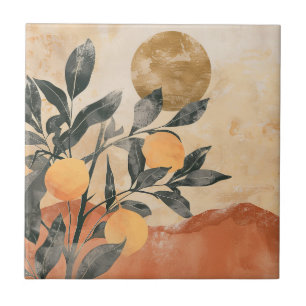 Boho Citrus Tree with Sun and Mountains Tile