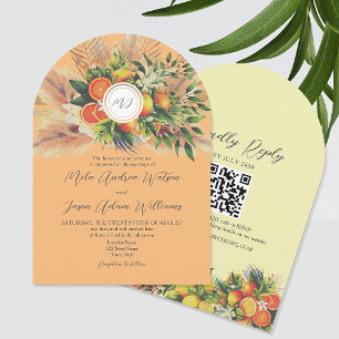 Boho Citrus Wedding Invitation with QR Code