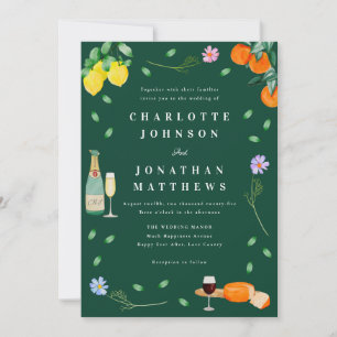 Boho Citrus & Wine Green Wedding Invitation