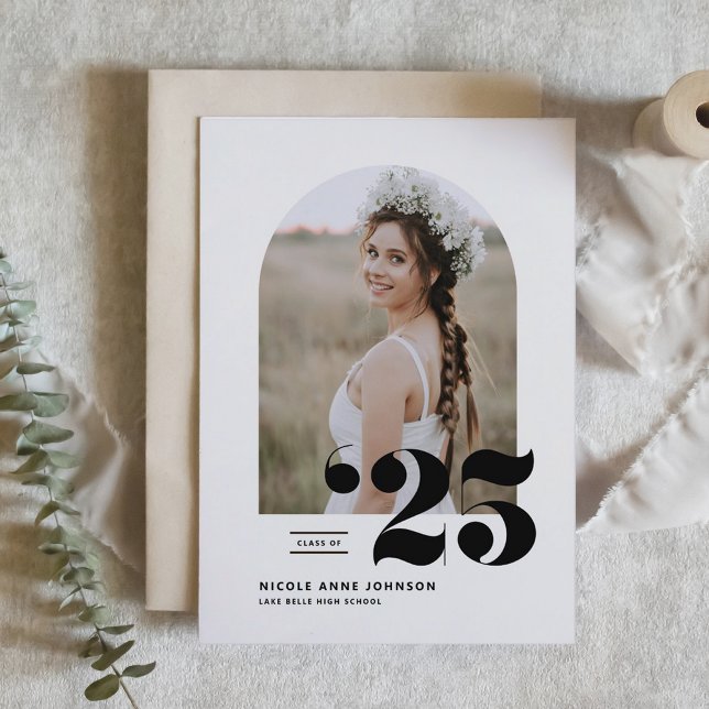 Boho Class of 2025 Arch Photo Graduation Invitation (Customizable boho graduation invitation featuring arch photo frame. Available in other colors. )