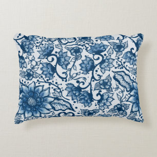 Boho Classic Blue Florals Large Repeat Decorative Cushion