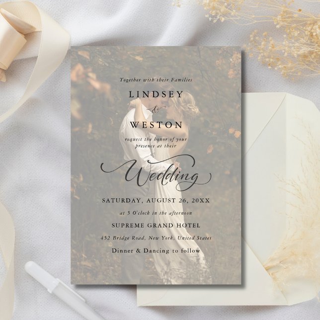 Boho Classic Vellum Overlay Photo Budget Wedding  Invitation (Creator Uploaded)