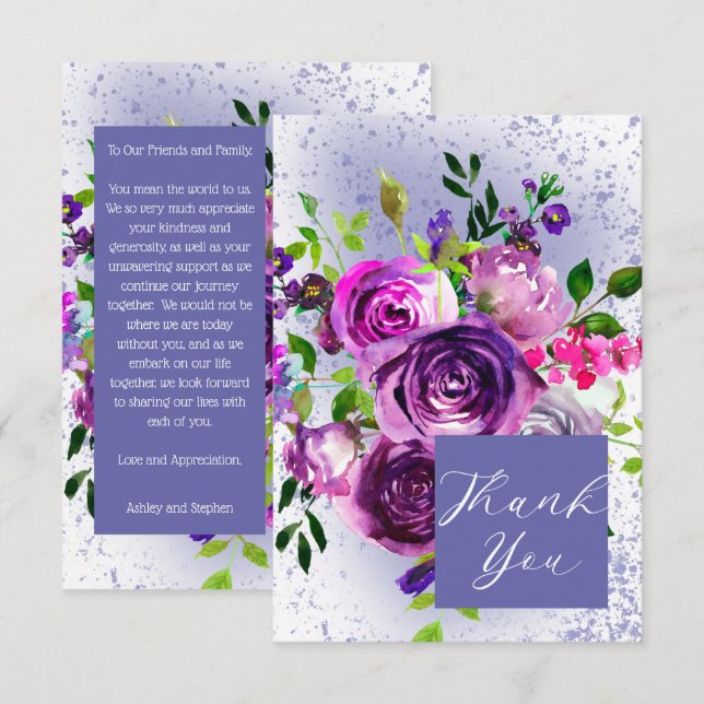 Boho Classy Watercolor Purple Floral  Thank You Card (Front/Back)