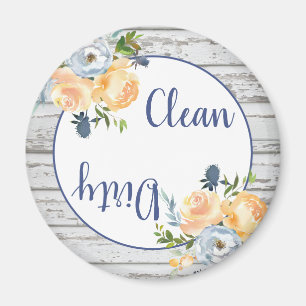 Boho Clean Dirty Floral Wood Dishwasher Magnet