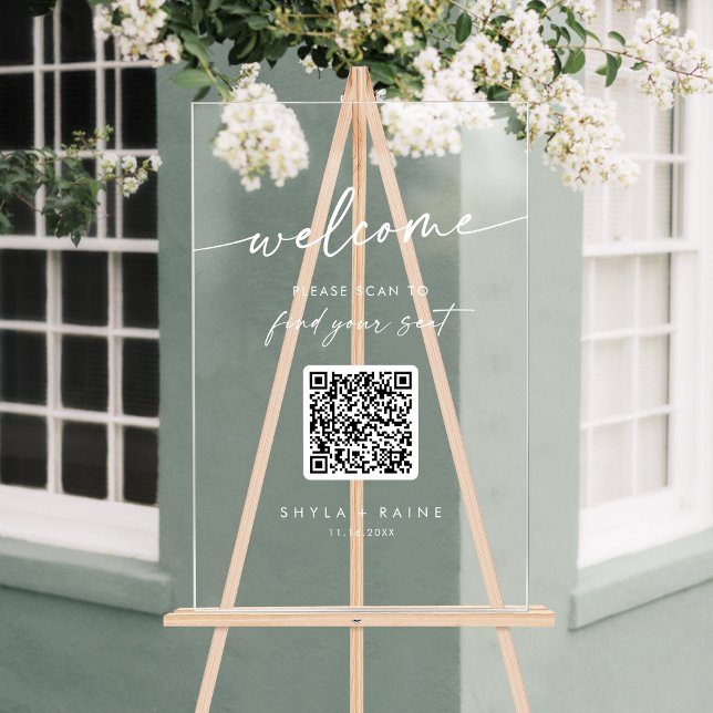 Boho Clear QR Code Acrylic Wedding Seating Chart (Boho Clear QR Code Acrylic Wedding Seating Chart)