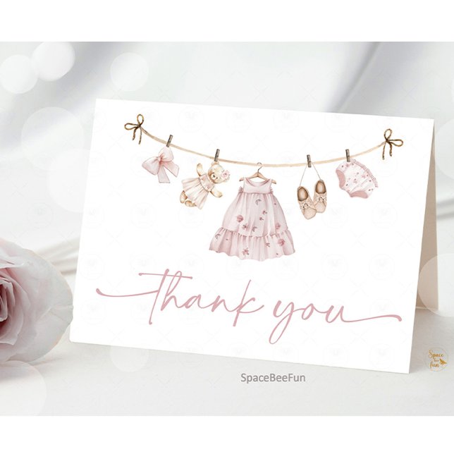 Boho Clothes Baby Shower  Thank You Card (boho baby shower invitation, thank you cards,pink blush baby shower, baby girl shower invite, boho b)