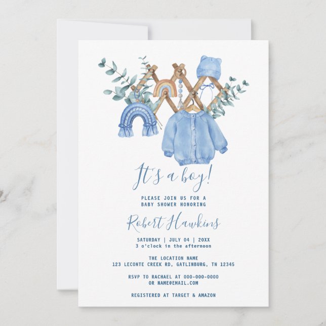 Boho Clothes Boy Baby Shower Invitation (Front)