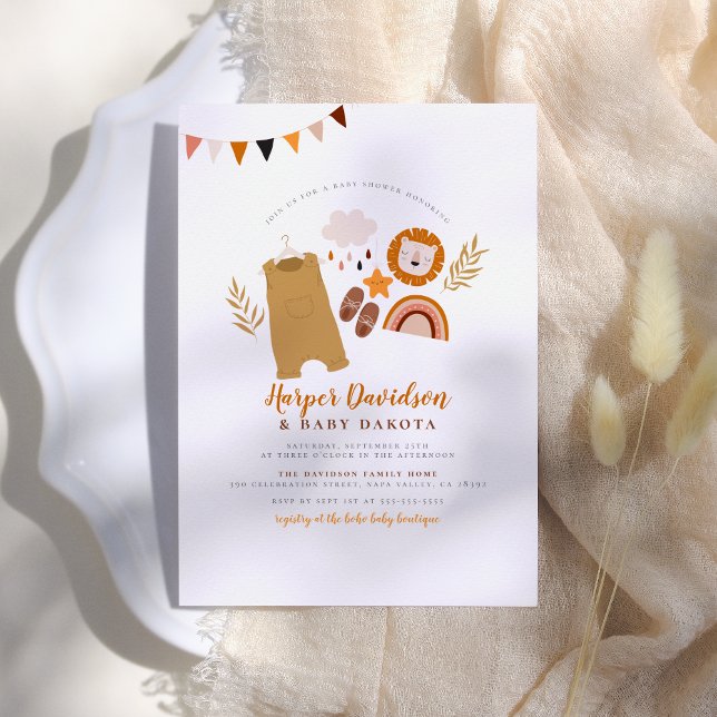 Boho Clothes & Cute Rainbow Orange Boy Baby Shower Invitation (Creator Uploaded)