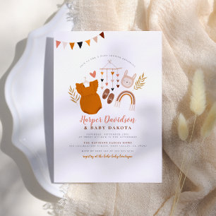 Boho Clothes & Cute Rainbow Pink Girl Baby Shower Invitation