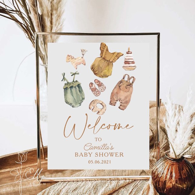 Boho Clothes Minimalist Baby  Shower Welcome Poster (Creator Uploaded)