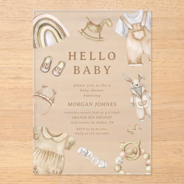 Boho Clothes Nursery Baby Shower Acrylic Invitations (Front)