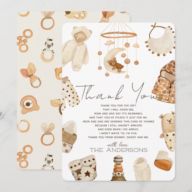 Boho Clothes Nursery Baby Shower Thank You Card (Front/Back)