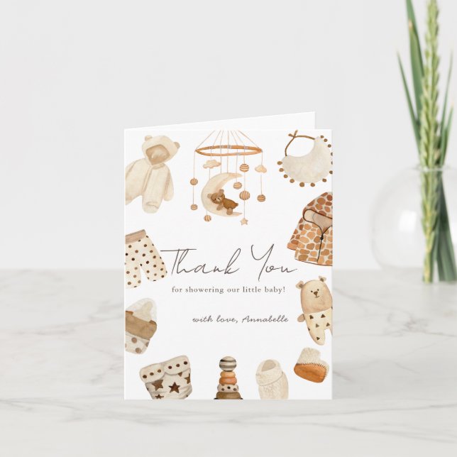 Boho Clothes Nursery Gender-Neutral Baby Shower Thank You Card (Front)