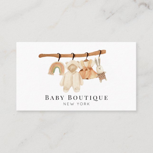 Boho Clotheslin Baby Boutique Social Media Busines Business Card (Front)