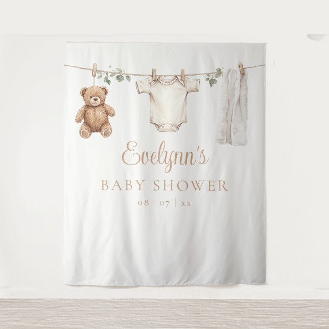 Boho Clothesline Baby Shower Photo Backdrop Tapestry (Front)
