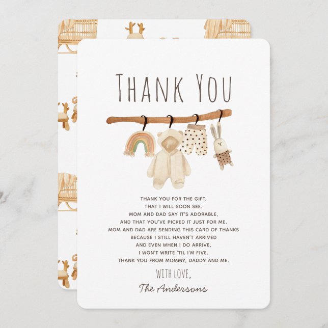 Boho Clothesline Baby Shower Thank You Card (Front/Back)