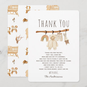 Boho Clothesline Baby Shower Thank You Card