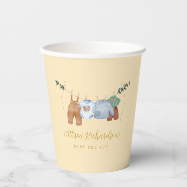 Boho Clothesline Boy Pastel yellow Paper cup (Front)