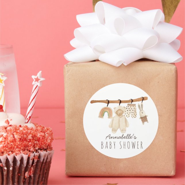 Boho Clothesline Gender Neutral Baby Shower Classic Round Sticker (Party)