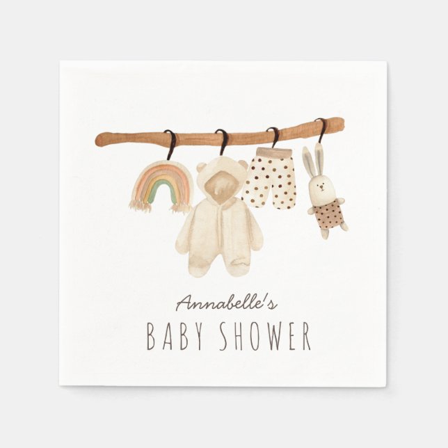 Boho Clothesline Gender-Neutral Baby Shower Napkin (Front)