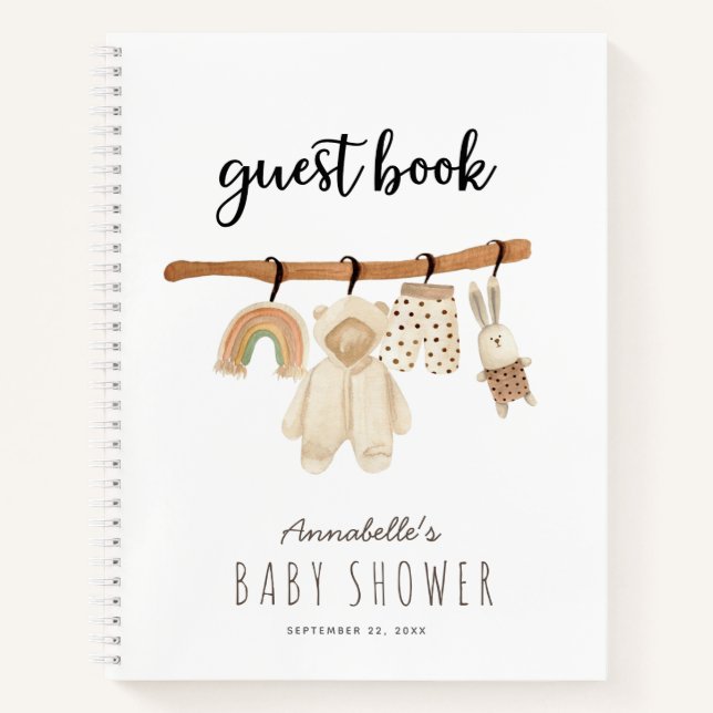 Boho Clothesline Gender-neutral Baby Shower Notebook (Front)