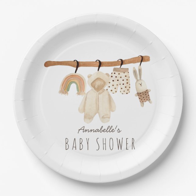 Boho Clothesline Gender-neutral Baby Shower Paper Plate (Front)