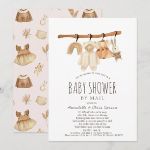 Boho Clothesline Girl Baby Shower by Mail Invitation