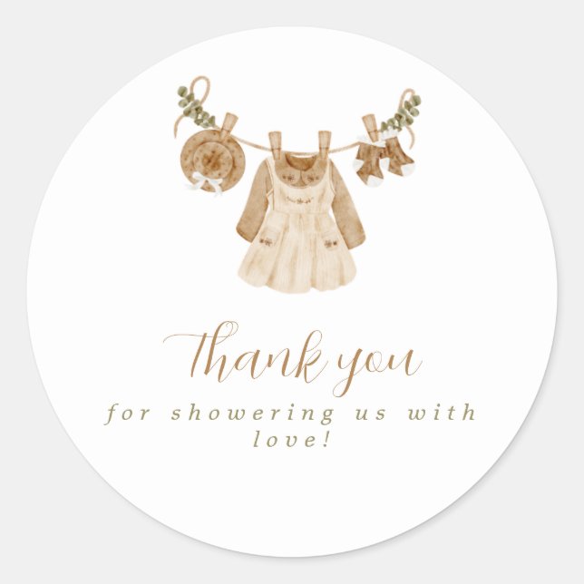 Boho Clothesline Girl Baby Shower Classic Round Sticker (Front)