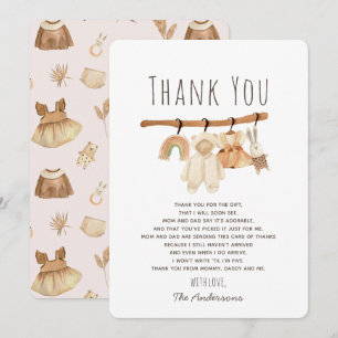 Boho Clothesline Girl Baby Shower Thank You Card