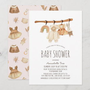 Boho Clothesline Girl Virtual Baby Shower Invitation