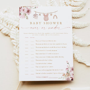 Boho Clothesline Over Under Baby Shower Game Card