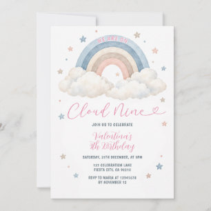 Boho Cloud Nine Pastel Rainbow 9th Birthday Party Invitation