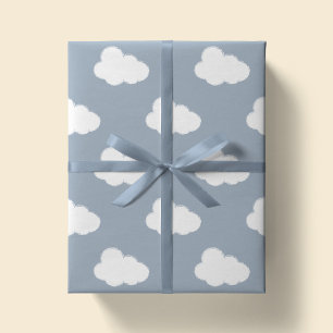 Boho Clouds Sky Simple Gender Neutral Kids Blue Wrapping Paper