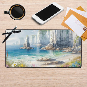 Boho Coastal Cliffs Wildflower Beach Art Desk Mat